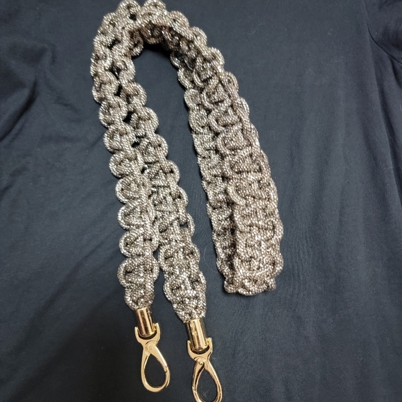 Silver Champagne Braided Guitar Strap with Gold Hardware - Picture 2 of 5